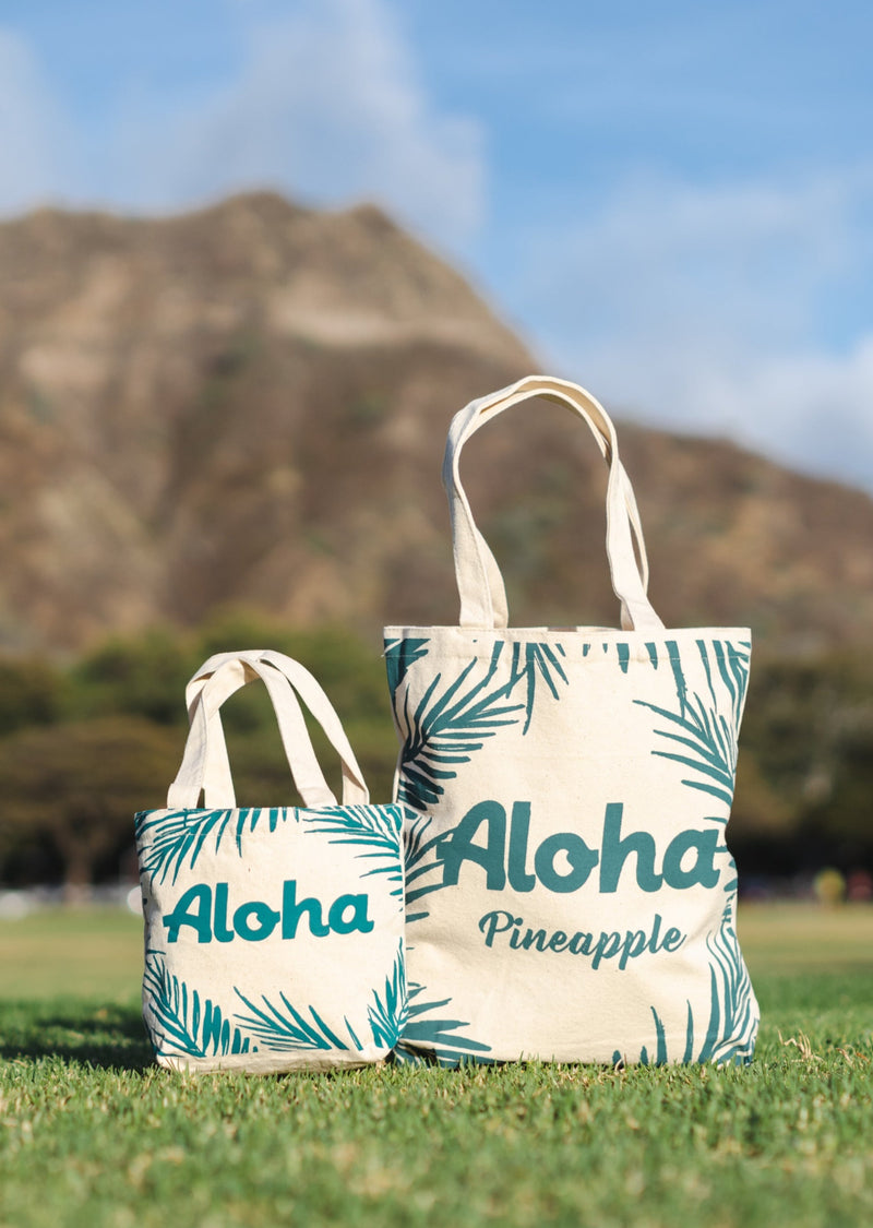 Aloha Pineapple Palm Tree Hawaiian Canvas Tote Bag