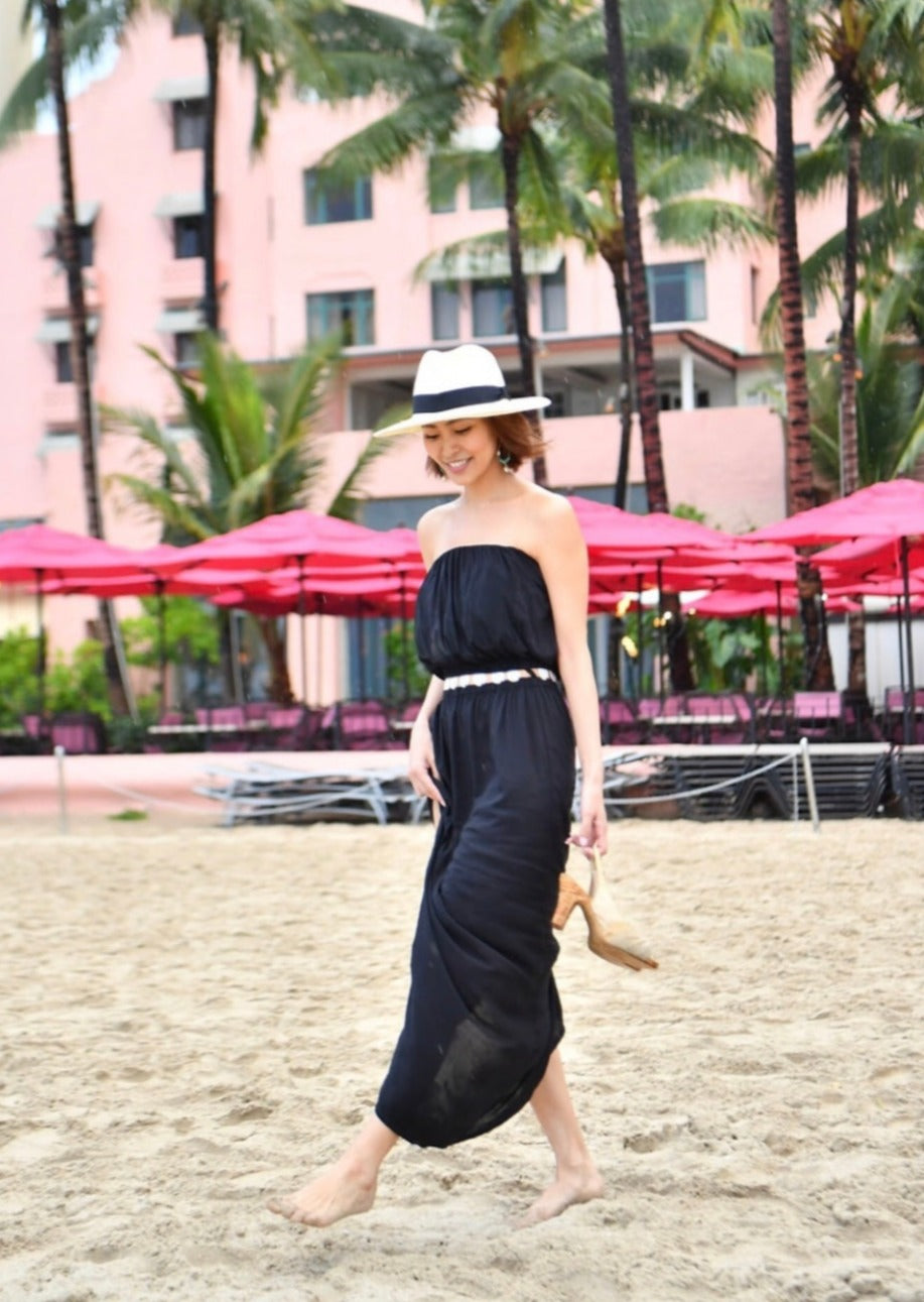 Long Black tube top dress with abalone shells