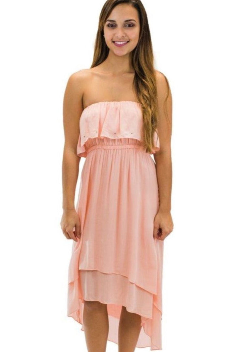 Pink High-low dress with a ruffle top
