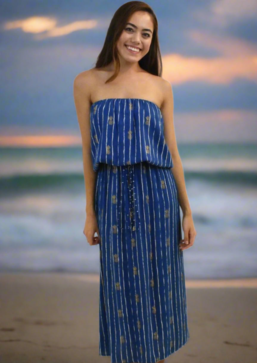 Kaipo Long Hawaiian Dress in Pineapple Print Angels by the Sea Hawaii Kaipo Long Hawaiian Dress in Pineapple Print Angels by the Sea Hawaii