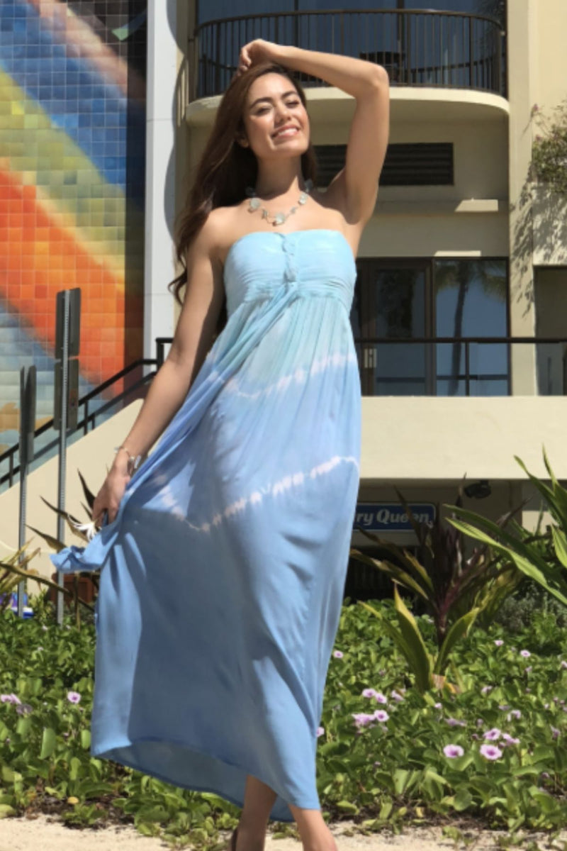 This Lani Long Hawaiian Dress Abstract is hand dyed and features adjustable straps for comfort that can be tucked in for a cleaner look.  This Lani Long Hawaiian Dress Abstract has an elastic bust for added support. 