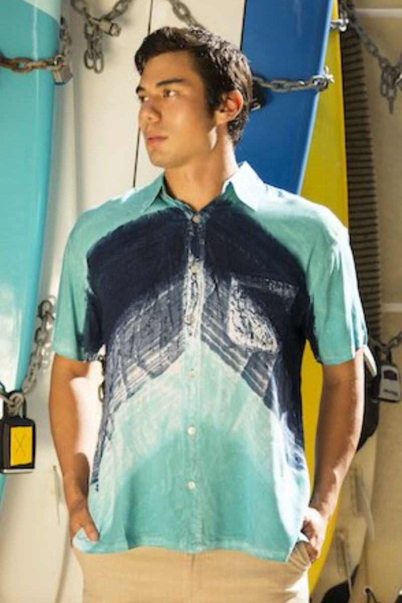 This lightweight and dressy Men's Wave Hawaiian Shirt are where tye-dye and Hawaiian dress come together.     This Cloud Collared Men's Wave Hawaiian Shirt is made with super soft 100% rayon this shirt is a loose fit, breathable, soft, comfortable, and durable for long-time use.      The Men's Wave Hawaiian Shirt is great for family pictures, parties, or any favorite activity!