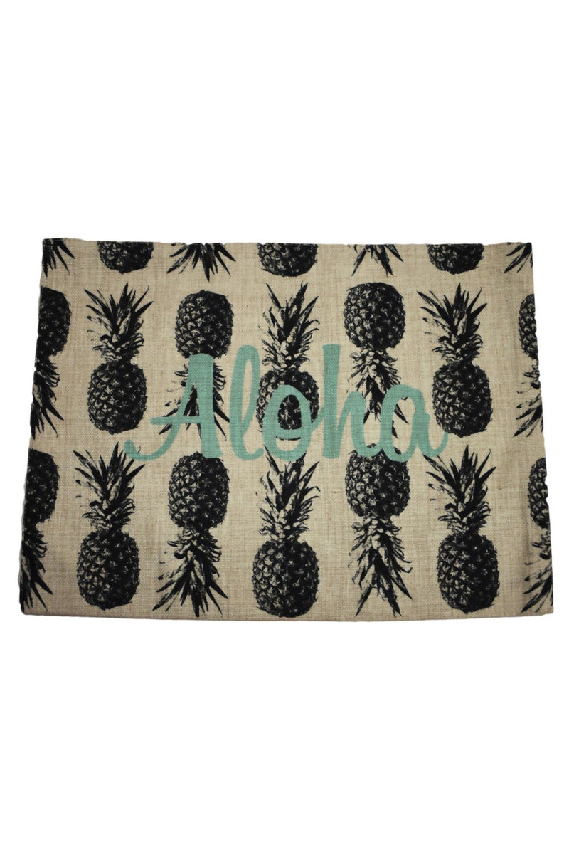 Hemp Placemat with black Pineapple and Aloha