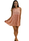 Pink sleeveless short dress with golden pineapples
